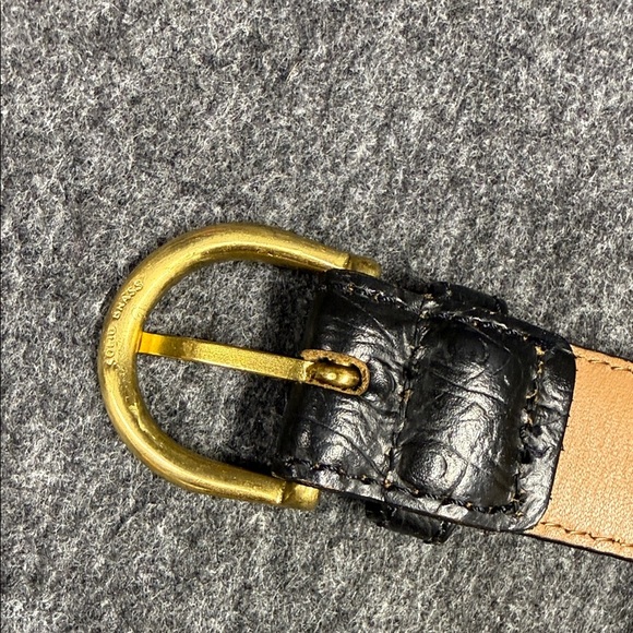 Ostrich Grain Leather Stylish Black and Gold Women\'s Belt